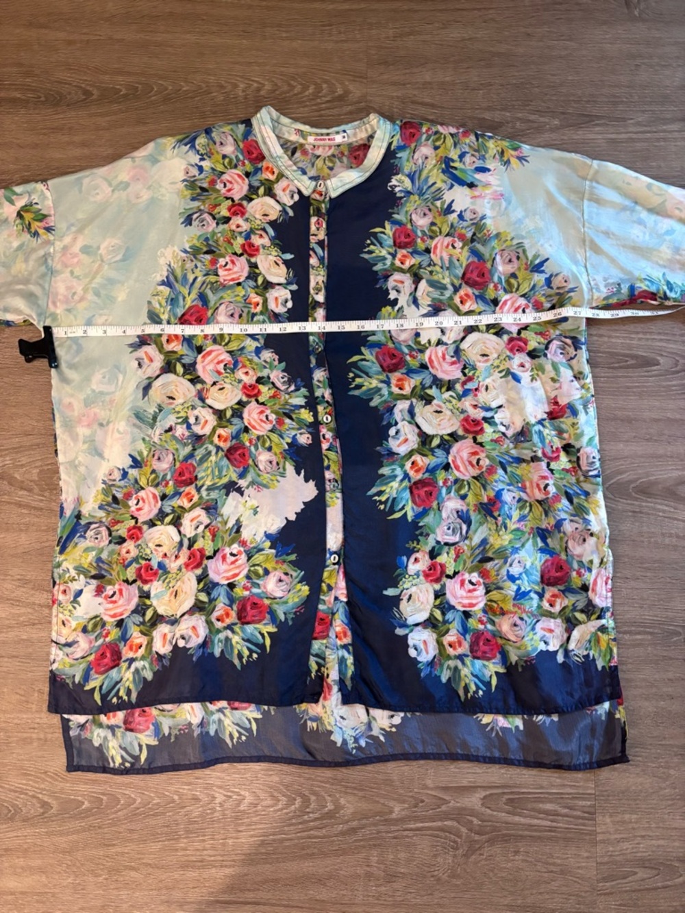 Johnny Was Silk Floral Button Front Top in Blue, Pink, Green - Picture 7 of 12